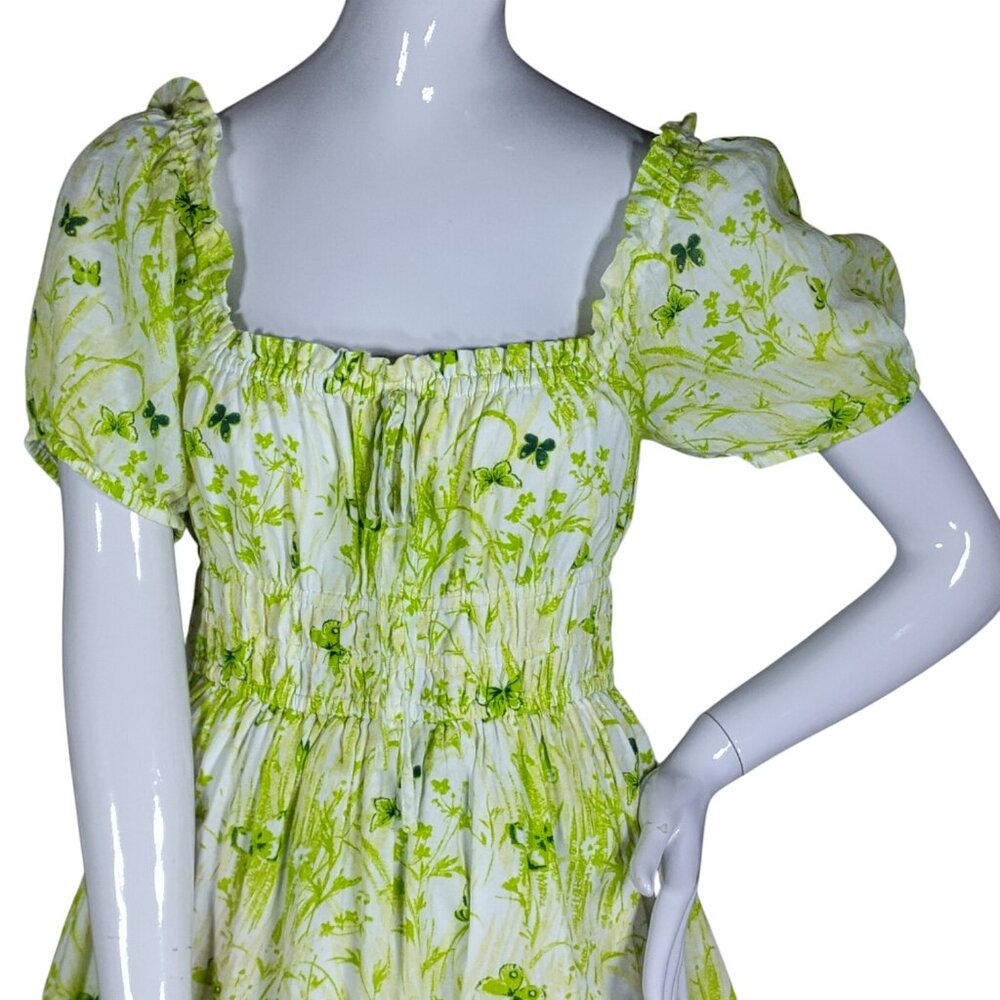 BP Nordstrom Sun Dress Size Small Light Green Floral Puffy Sleeves Pullover - Picture 2 of 8
